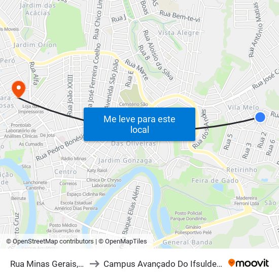 Rua Minas Gerais, 205 to Campus Avançado Do Ifsuldeminas map