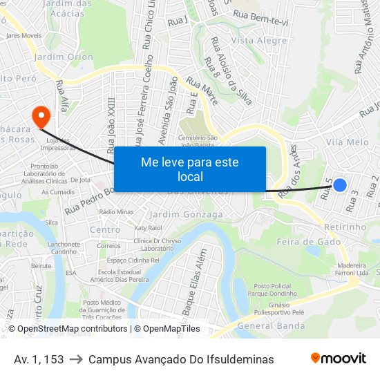 Av. 1, 153 to Campus Avançado Do Ifsuldeminas map