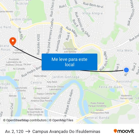 Av. 2, 120 to Campus Avançado Do Ifsuldeminas map