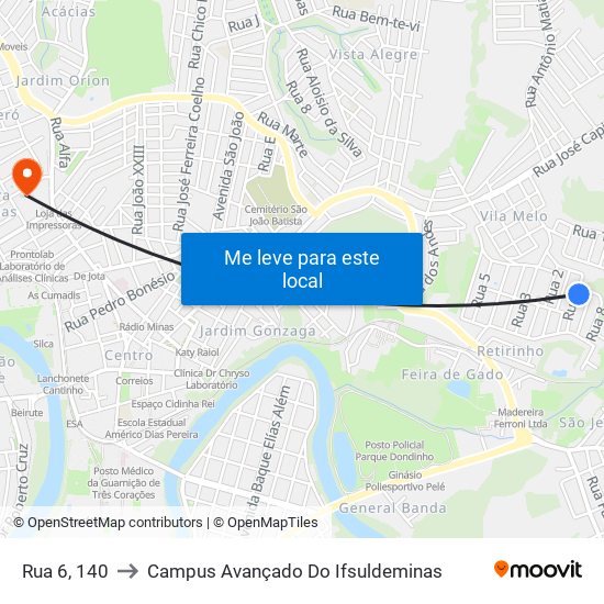Rua 6, 140 to Campus Avançado Do Ifsuldeminas map