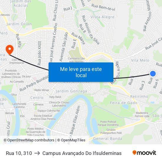 Rua 10, 310 to Campus Avançado Do Ifsuldeminas map