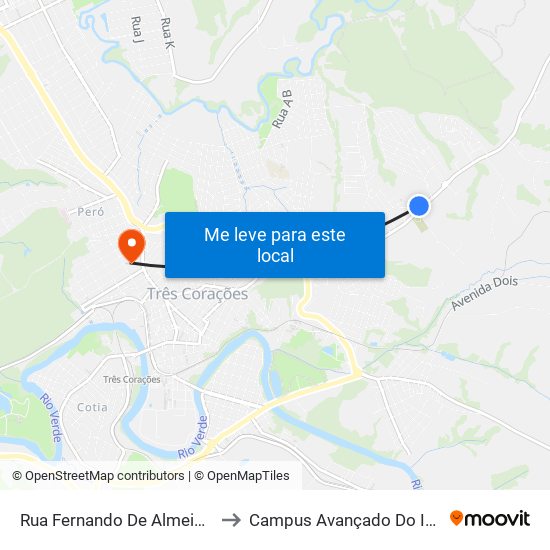Rua Fernando De Almeida Lima, 420 to Campus Avançado Do Ifsuldeminas map