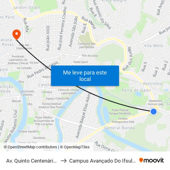 Av. Quinto Centenário, 1560 to Campus Avançado Do Ifsuldeminas map