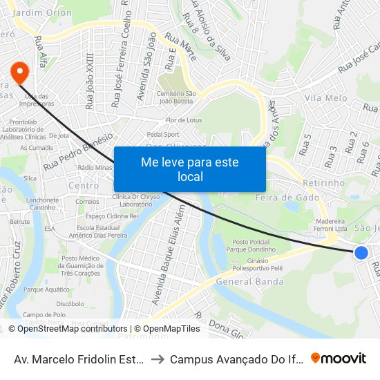 Av. Marcelo Fridolin Estermann, 58 to Campus Avançado Do Ifsuldeminas map