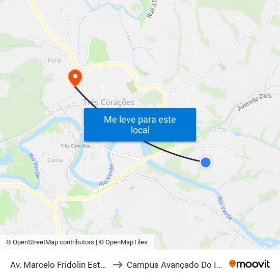 Av. Marcelo Fridolin Estermann, 300 to Campus Avançado Do Ifsuldeminas map