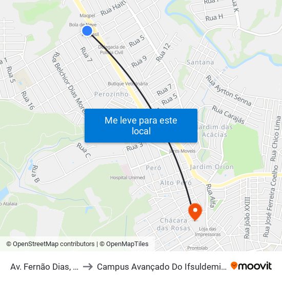 Av. Fernão Dias, 15 to Campus Avançado Do Ifsuldeminas map