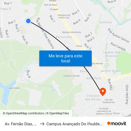 Av. Fernão Dias, 520 to Campus Avançado Do Ifsuldeminas map
