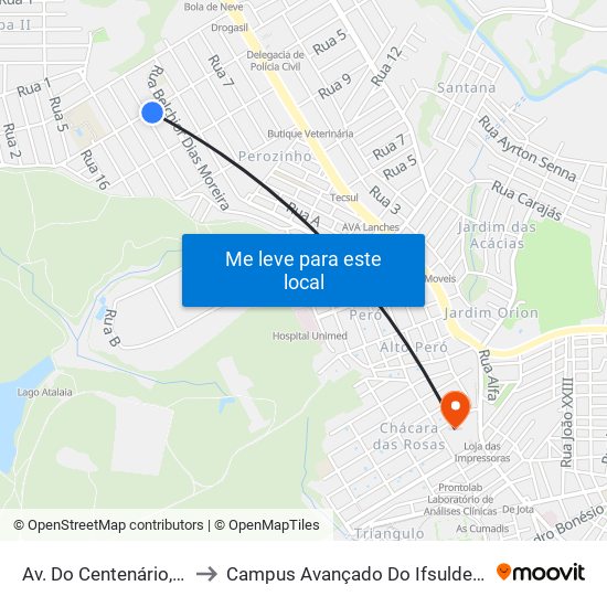 Av. Do Centenário, 421 to Campus Avançado Do Ifsuldeminas map