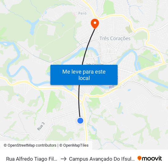 Rua Alfredo Tiago Filho, 313 to Campus Avançado Do Ifsuldeminas map