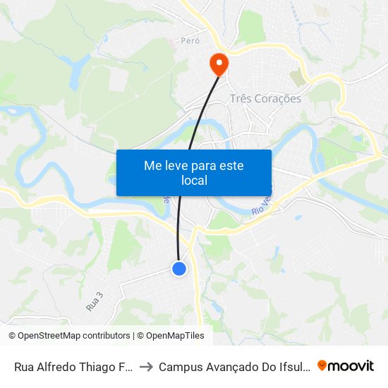 Rua Alfredo Thiago Filho, 77 to Campus Avançado Do Ifsuldeminas map
