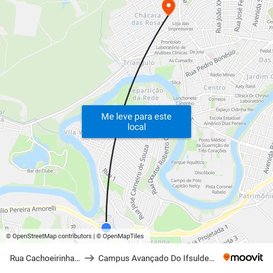 Rua Cachoeirinha, 63 to Campus Avançado Do Ifsuldeminas map