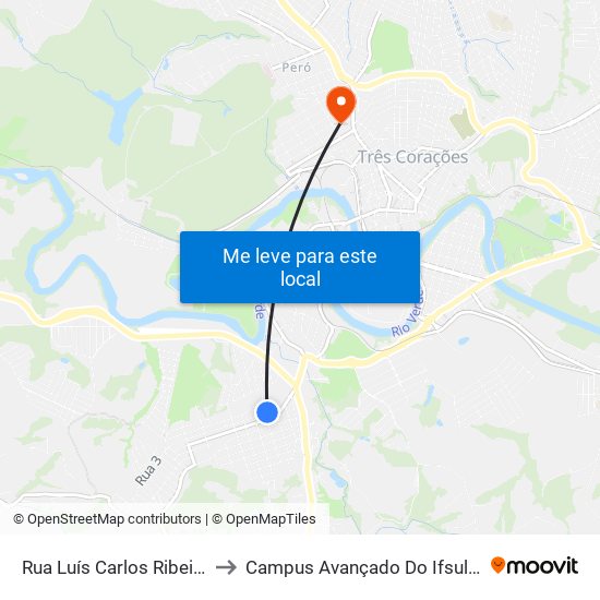 Rua Luís Carlos Ribeiro, 130 to Campus Avançado Do Ifsuldeminas map