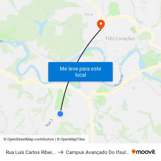 Rua Luís Carlos Ribeiro, 400 to Campus Avançado Do Ifsuldeminas map