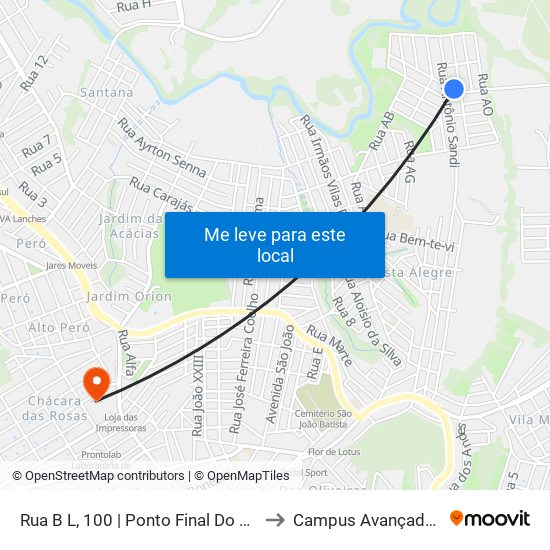 Rua B L, 100 | Ponto Final Do Odilon Rezende De Andrade to Campus Avançado Do Ifsuldeminas map