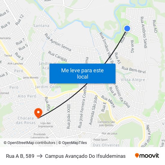 Rua A B, 589 to Campus Avançado Do Ifsuldeminas map