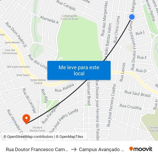 Rua Doutor Francesco Caminada Margotti, 834 to Campus Avançado Do Ifsuldeminas map