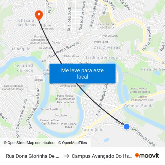 Rua Dona Glorinha De Paiva, 310 to Campus Avançado Do Ifsuldeminas map