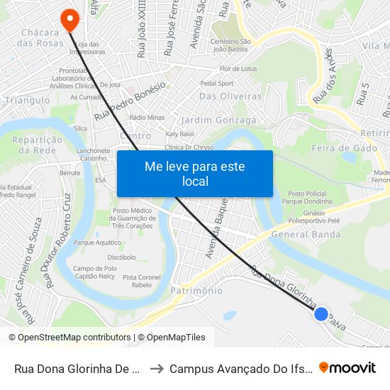 Rua Dona Glorinha De Paiva, 654 to Campus Avançado Do Ifsuldeminas map