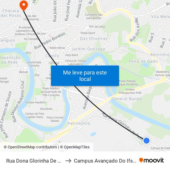 Rua Dona Glorinha De Paiva, 875 to Campus Avançado Do Ifsuldeminas map