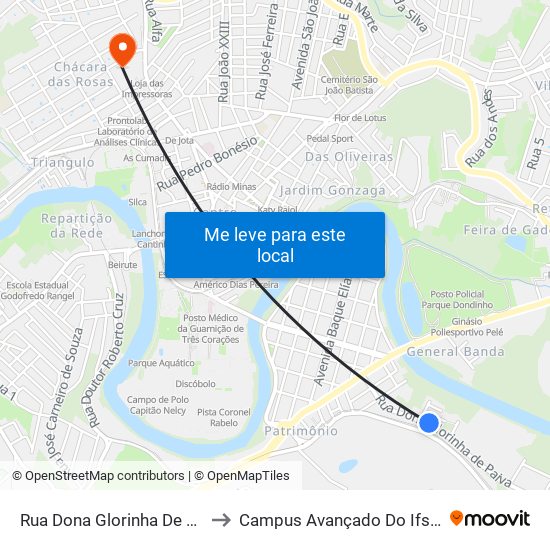 Rua Dona Glorinha De Paiva, 383 to Campus Avançado Do Ifsuldeminas map