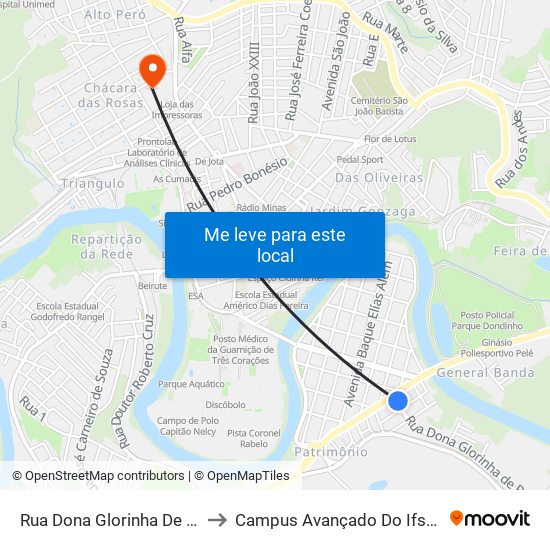 Rua Dona Glorinha De Paiva, 39 to Campus Avançado Do Ifsuldeminas map