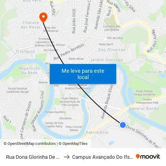 Rua Dona Glorinha De Paiva, 161 to Campus Avançado Do Ifsuldeminas map