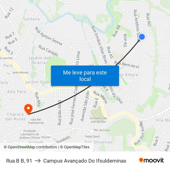 Rua B B, 91 to Campus Avançado Do Ifsuldeminas map