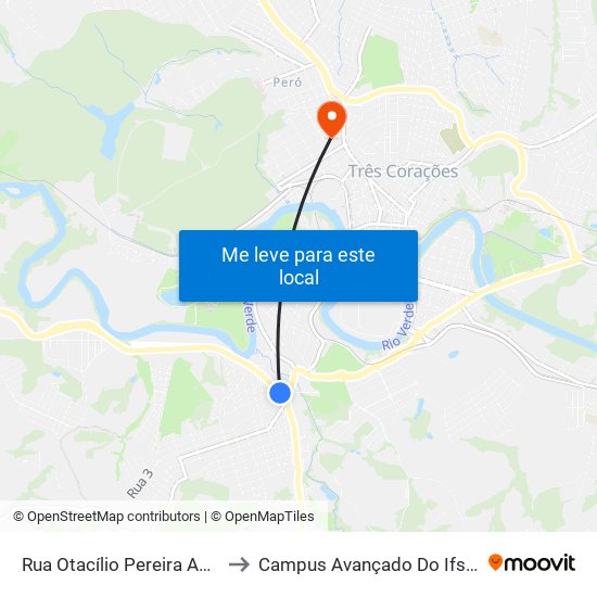 Rua Otacílio Pereira Amorelli, 69 to Campus Avançado Do Ifsuldeminas map