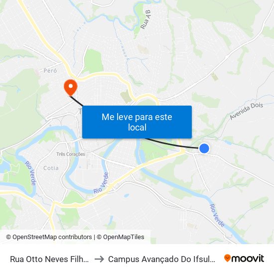 Rua Otto Neves Filho, 150 to Campus Avançado Do Ifsuldeminas map