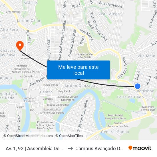 Av. 1, 92 | Assembleia De Deus De Curitiba to Campus Avançado Do Ifsuldeminas map