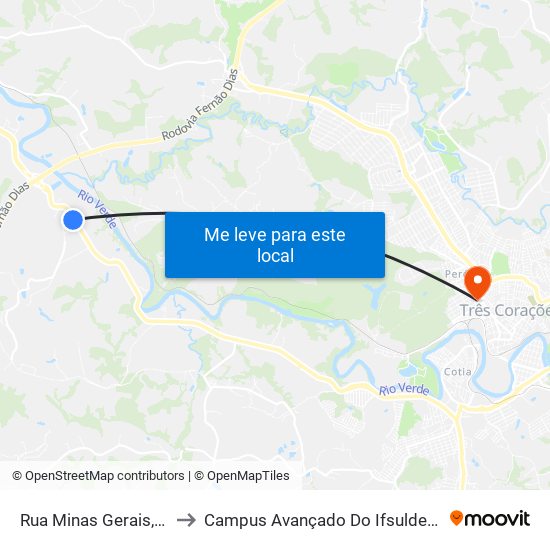 Rua Minas Gerais, 202 to Campus Avançado Do Ifsuldeminas map