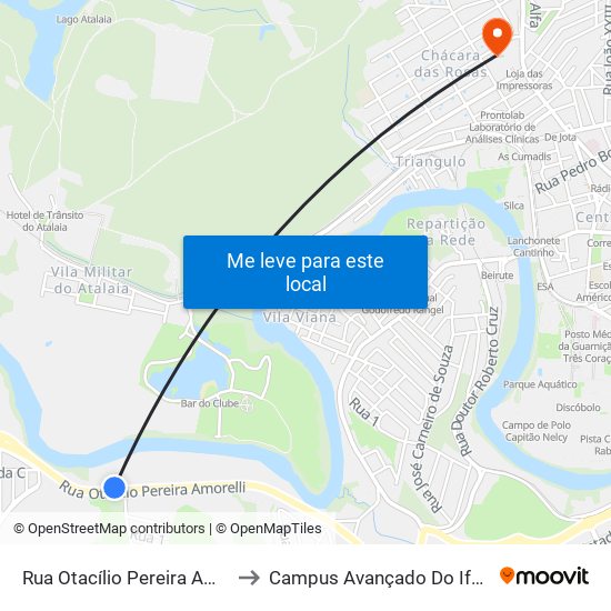 Rua Otacílio Pereira Amorelli, 990 to Campus Avançado Do Ifsuldeminas map