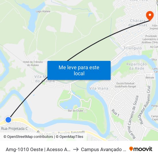 Amg-1010 Oeste | Acesso Ao Nova Três Corações to Campus Avançado Do Ifsuldeminas map