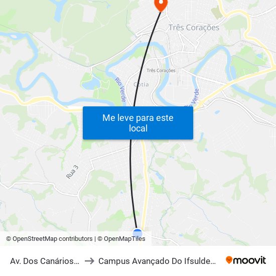 Av. Dos Canários, 60 to Campus Avançado Do Ifsuldeminas map