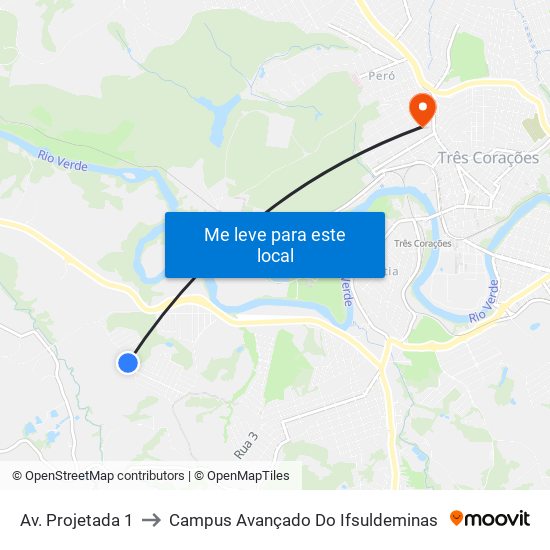Av. Projetada 1 to Campus Avançado Do Ifsuldeminas map
