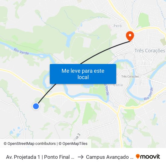 Av. Projetada 1 | Ponto Final Do Nova Três Corações to Campus Avançado Do Ifsuldeminas map