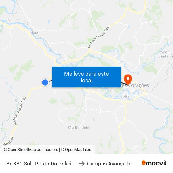 Br-381 Sul | Posto Da Polícia Rodoviária Federal to Campus Avançado Do Ifsuldeminas map