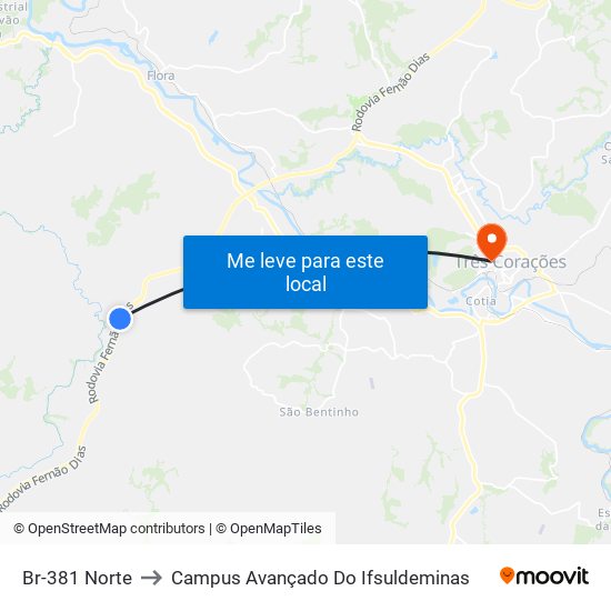 Br-381 Norte to Campus Avançado Do Ifsuldeminas map