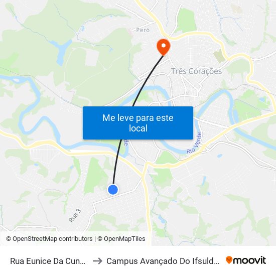 Rua Eunice Da Cunha, 45 to Campus Avançado Do Ifsuldeminas map