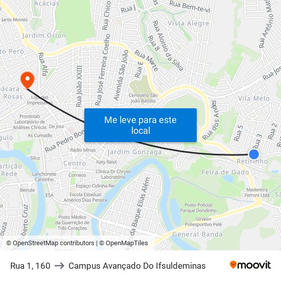 Rua 1, 160 to Campus Avançado Do Ifsuldeminas map