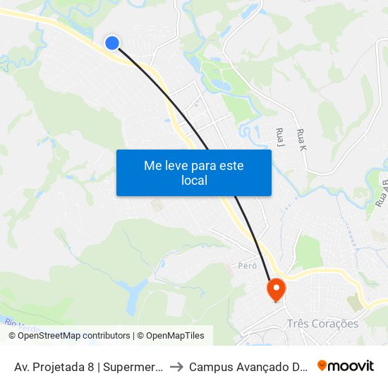 Av. Projetada 8 | Supermercado Mart Minas to Campus Avançado Do Ifsuldeminas map