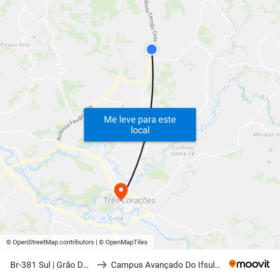 Br-381 Sul | Grão Da Terra to Campus Avançado Do Ifsuldeminas map