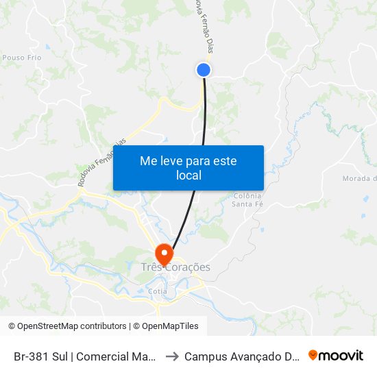 Br-381 Sul | Comercial Machado E Machado to Campus Avançado Do Ifsuldeminas map