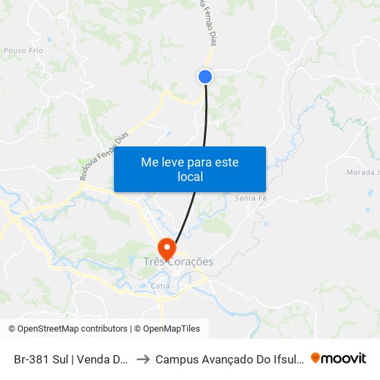 Br-381 Sul | Venda Do Chico to Campus Avançado Do Ifsuldeminas map