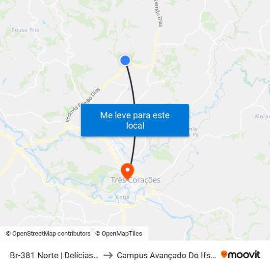 Br-381 Norte | Delícias Do Milho to Campus Avançado Do Ifsuldeminas map
