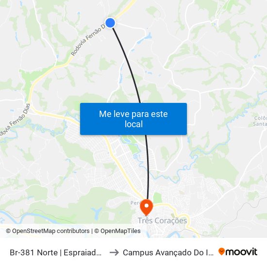 Br-381 Norte | Espraiado Restaurante to Campus Avançado Do Ifsuldeminas map