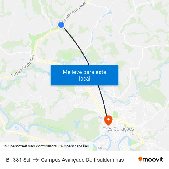 Br-381 Sul to Campus Avançado Do Ifsuldeminas map