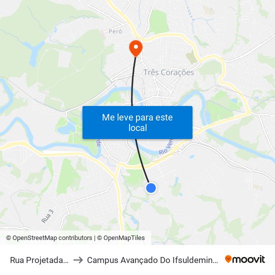 Rua Projetada 5 to Campus Avançado Do Ifsuldeminas map