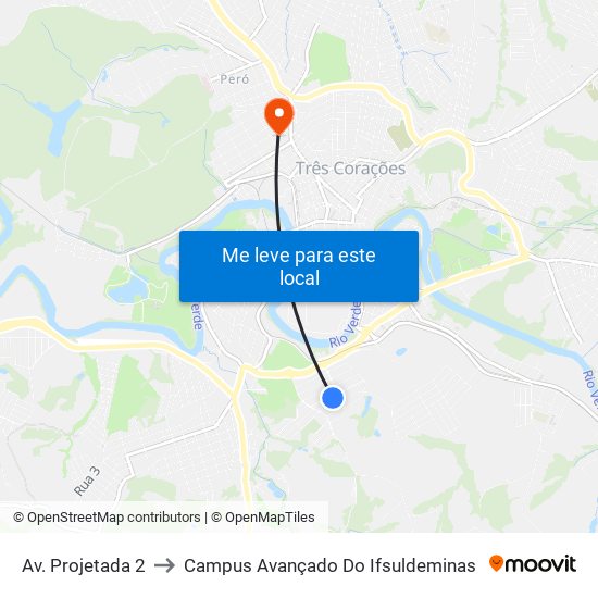 Av. Projetada 2 to Campus Avançado Do Ifsuldeminas map