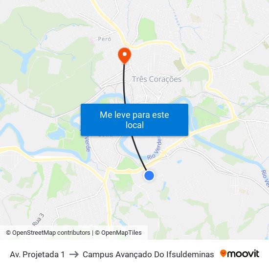 Av. Projetada 1 to Campus Avançado Do Ifsuldeminas map